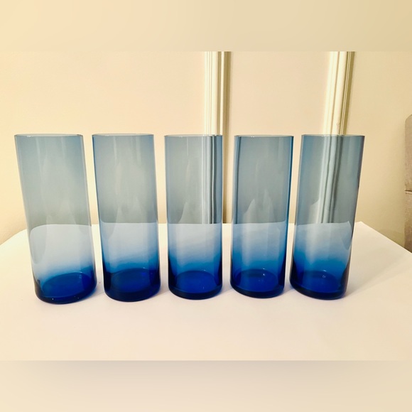 5 x Blue retro Cocktail Collins glasses - Picture 4 of 5
